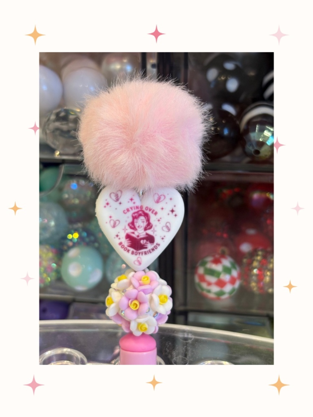 Handmade Pom Pom Humorous Beaded Pen